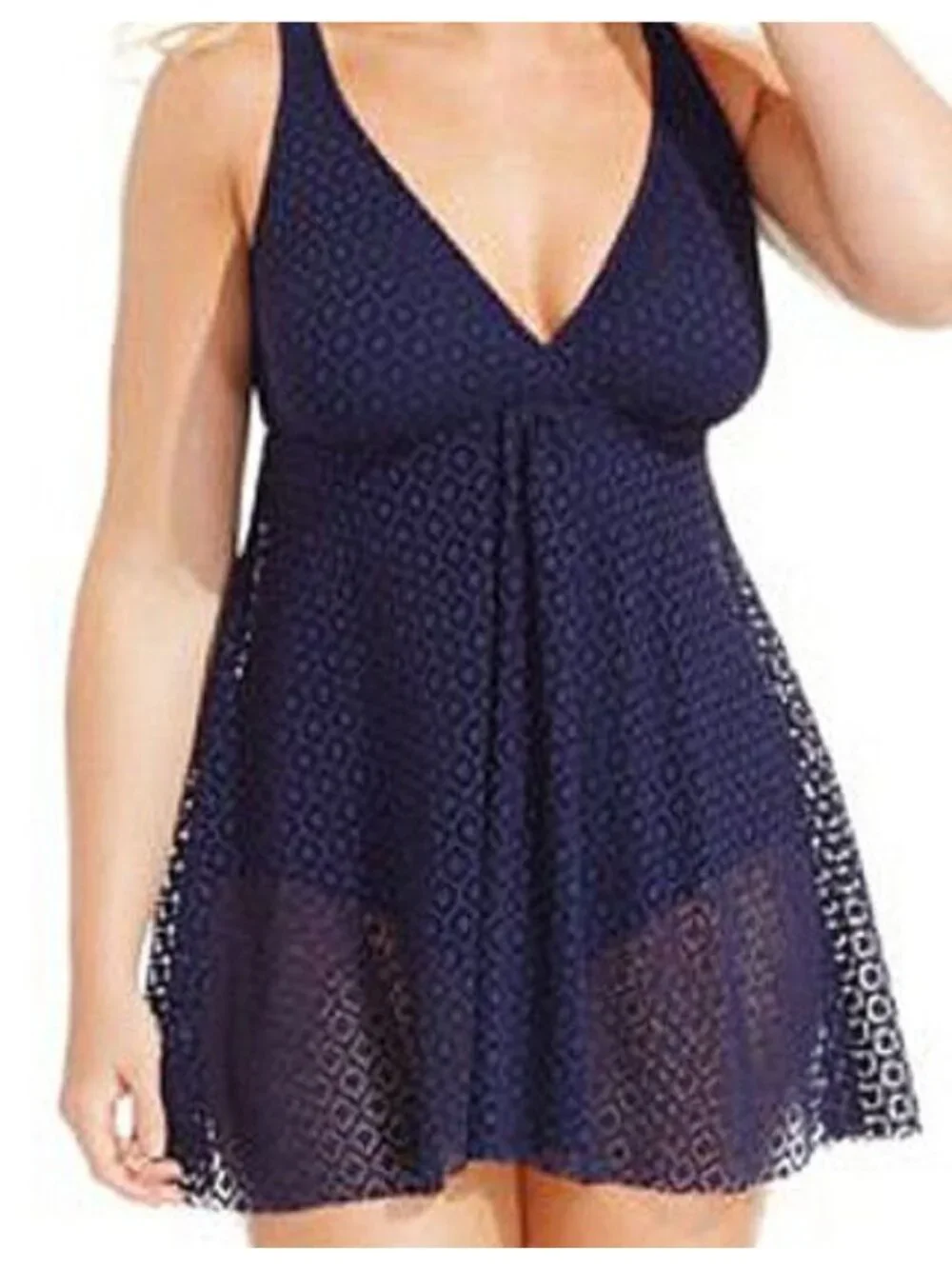 New Swimdress Swim Solution Crochet Flyaway One-Piece Tummy Control Navy Size 18 - Picture 9 of 14